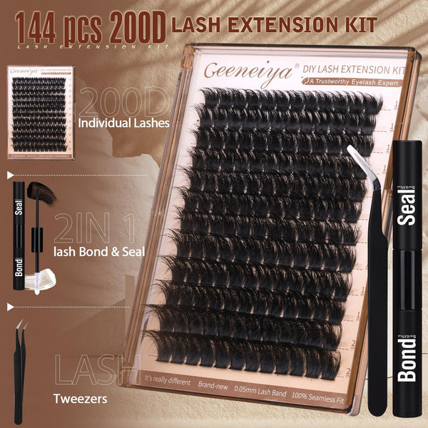 Geeneiya 200D Lash Extension Kit 12-20mm D Curl Thick DIY Eyelash
