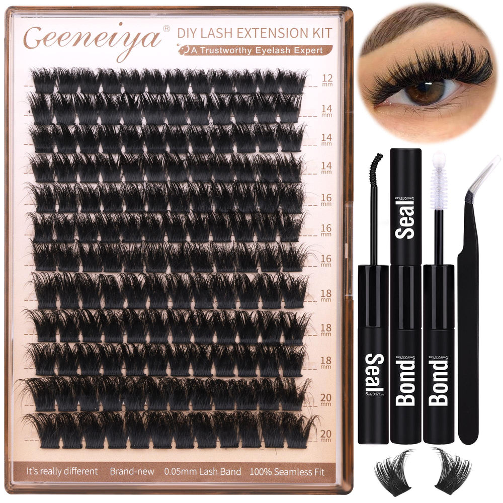 Geeneiya 200D Lash Extension Kit 12-20mm D Curl Thick DIY Eyelash