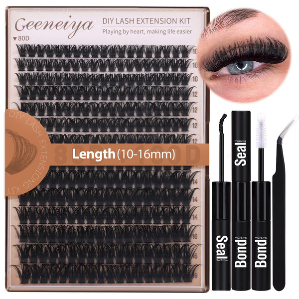 Geeneiya Volume Lash Clusters Kit with Bottom Lashes DIY Lash Extension Kit D Curvature