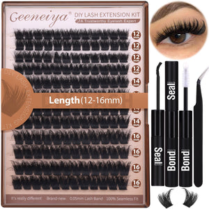 Geeneiya 200D Lash Extension Kit 12-20mm D Curl Thick DIY Eyelash