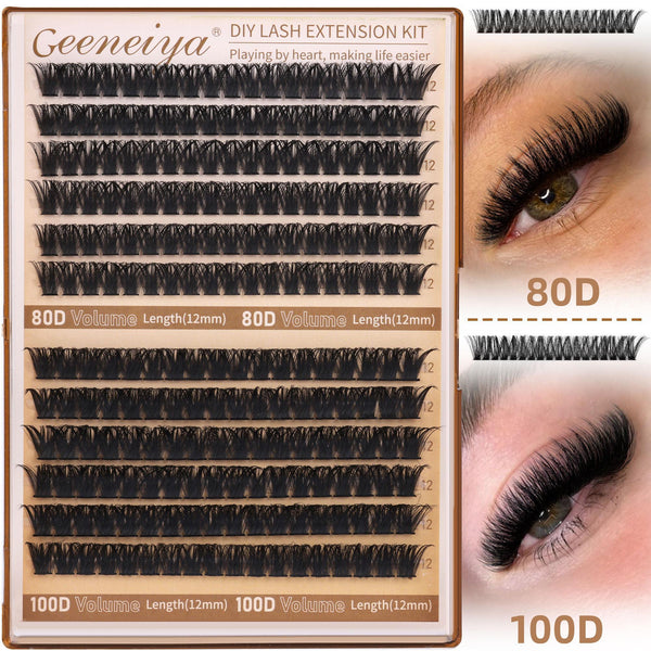 Geeneiya Volume Lash Clusters Kit with Bottom Lashes DIY Lash Extension Kit D Curvature
