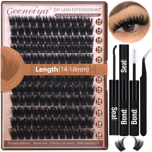 Geeneiya 200D Lash Extension Kit 12-20mm D Curl Thick DIY Eyelash