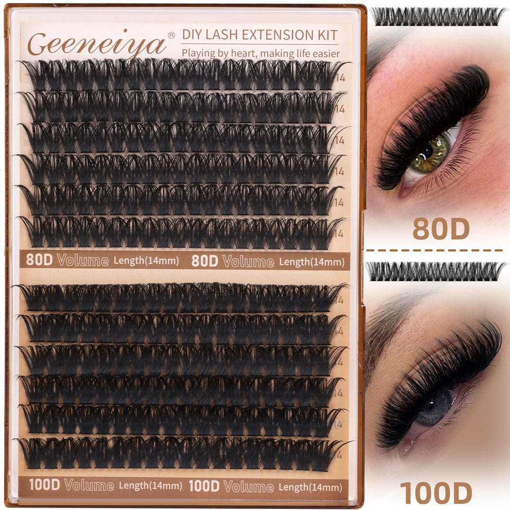 Geeneiya Volume Lash Clusters Kit with Bottom Lashes DIY Lash Extension Kit D Curvature