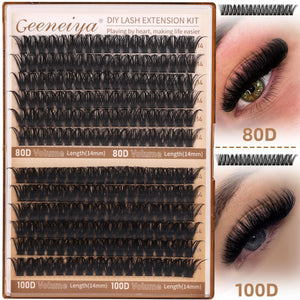 Geeneiya Volume Lash Clusters Kit with Bottom Lashes DIY Lash Extension Kit D Curvature