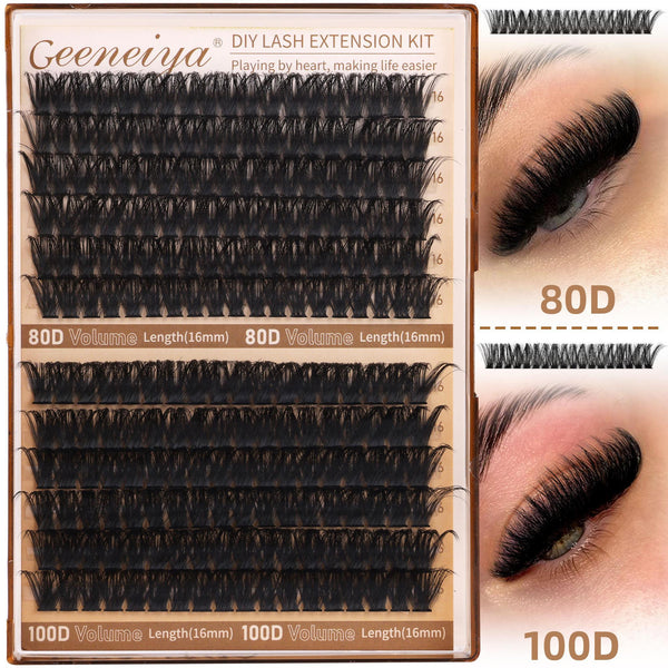 Geeneiya Volume Lash Clusters Kit with Bottom Lashes DIY Lash Extension Kit D Curvature