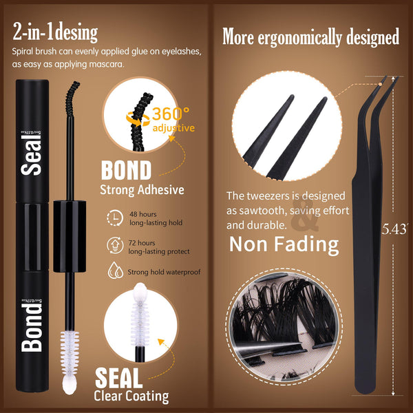 Geeneiya Volume Lash Clusters Kit with Bottom Lashes DIY Lash Extension Kit D Curvature