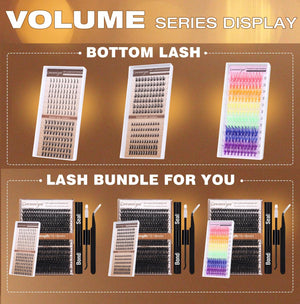 Geeneiya Volume Lash Clusters Kit with Bottom Lashes DIY Lash Extension Kit D Curvature