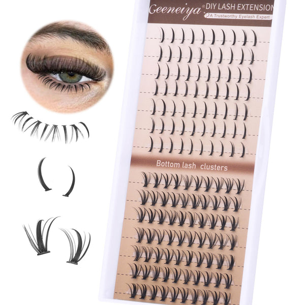Geeneiya Volume Lash Clusters Kit with Bottom Lashes DIY Lash Extension Kit D Curvature
