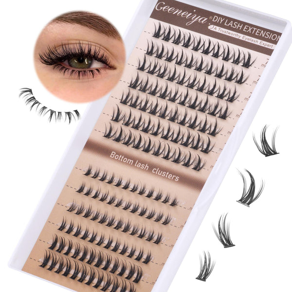 Geeneiya Volume Lash Clusters Kit with Bottom Lashes DIY Lash Extension Kit D Curvature
