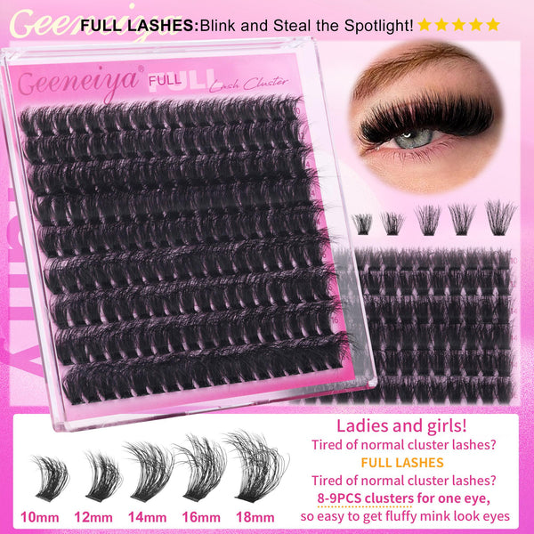 Geeneiya Exhuast 5 Styles Lash Clusters Kit Volume/ Mega/ Full/ Bottom Eyelash Clusters Extensions