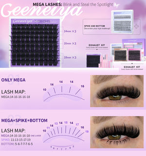 Geeneiya Exhuast 5 Styles Lash Clusters Kit Volume/ Mega/ Full/ Bottom Eyelash Clusters Extensions