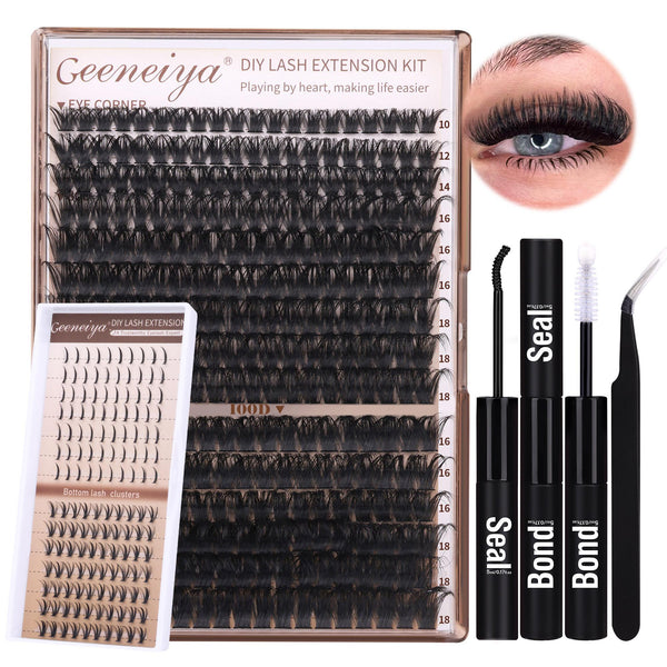 Geeneiya Volume Lash Clusters Kit with Bottom Lashes DIY Lash Extension Kit D Curvature
