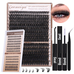 Geeneiya Volume Lash Clusters Kit with Bottom Lashes DIY Lash Extension Kit D Curvature